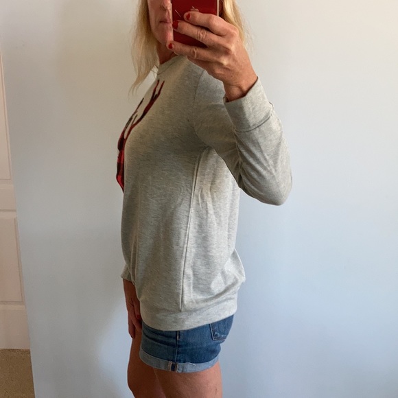 French Terry Long Sleeve Plaid Reindeer Top - Picture 4 of 10